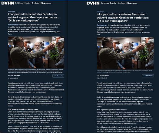 Links het originele bericht, rechts de aanpassing